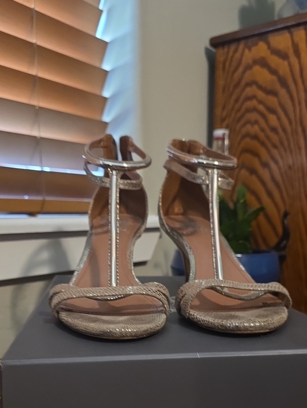 Vince Camuto Mitzy Metallic Squid T-Strap Heel Gold US 8M